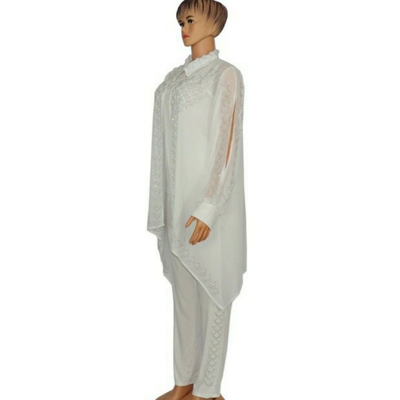 3pcs Elegant & Classy Women Pearl Rhinestones Long Sleeve Top,Vest &Pant - Picture 9 of 10